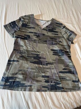 Jaanuu Olive Green Camo Scrub Top